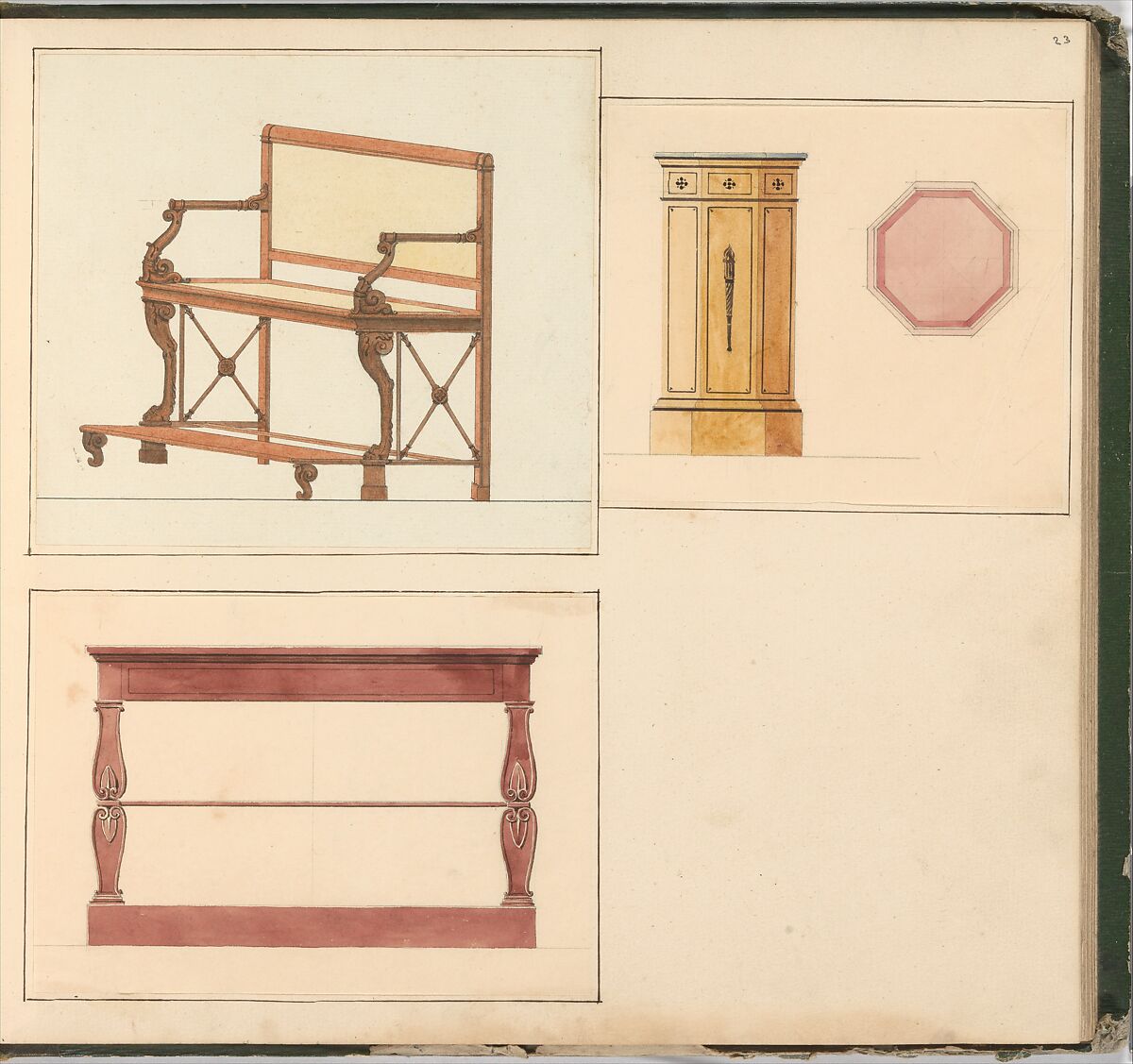 Designs for Furniture, Pierre Antoine Bellangé (French, Paris 1758–1827 Paris), Pen and black ink, graphite, and watercolor