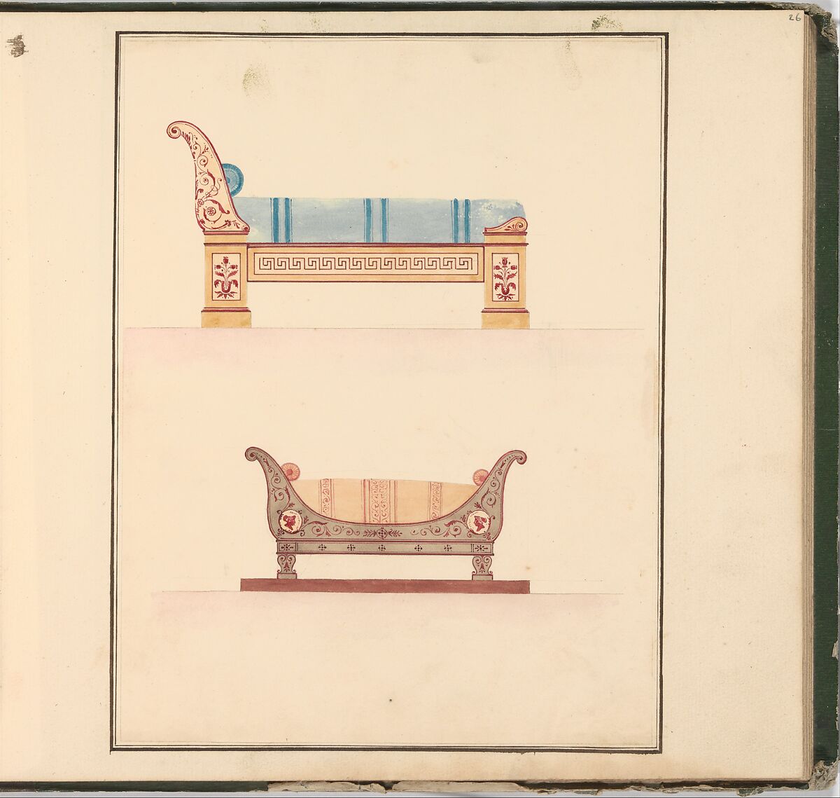 Designs for Furniture, Pierre Antoine Bellangé (French, Paris 1758–1827 Paris), Pen and black ink, graphite, and watercolor