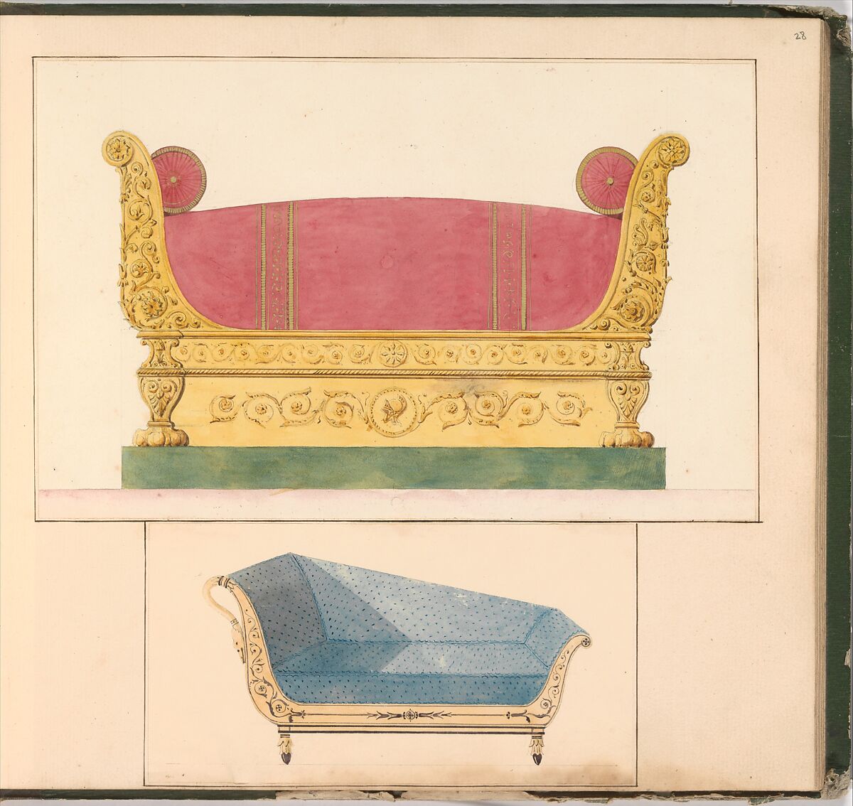 Designs for Furniture, Pierre Antoine Bellangé (French, Paris 1758–1827 Paris), Pen and black ink, graphite, and watercolor