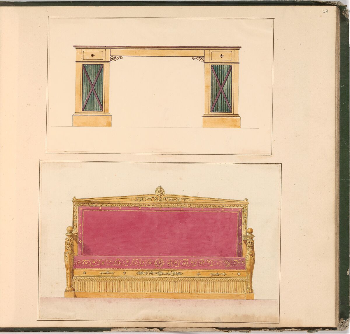 Designs for Furniture, Pierre Antoine Bellangé (French, Paris 1758–1827 Paris), Pen and black ink, graphite, and watercolor