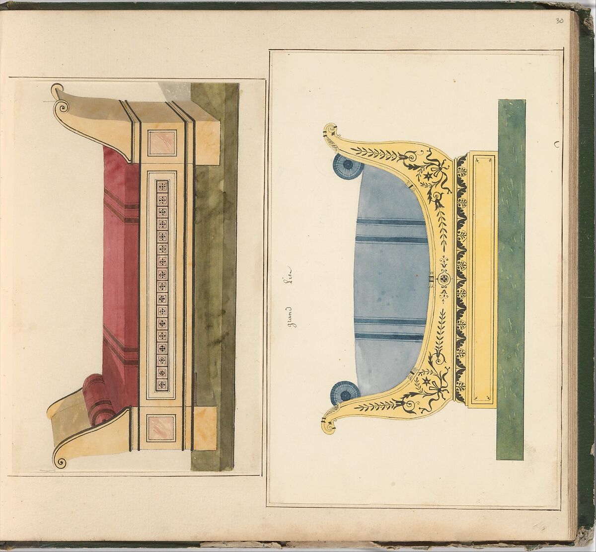 Designs for Furniture, Pierre Antoine Bellangé (French, Paris 1758–1827 Paris), Pen and black ink, graphite, and watercolor