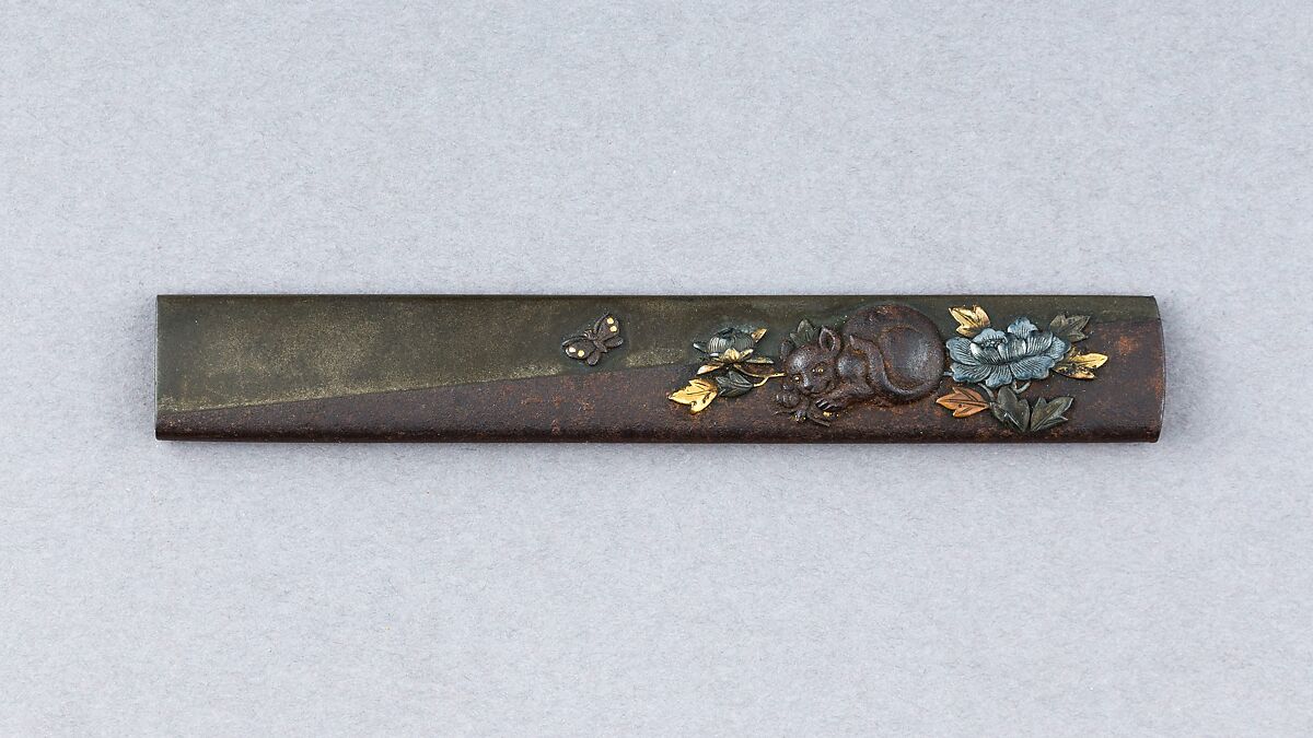 Knife Handle (Kozuka), Copper-silver aloy (shibuichi), iron, gold, silver, copper, Japanese 