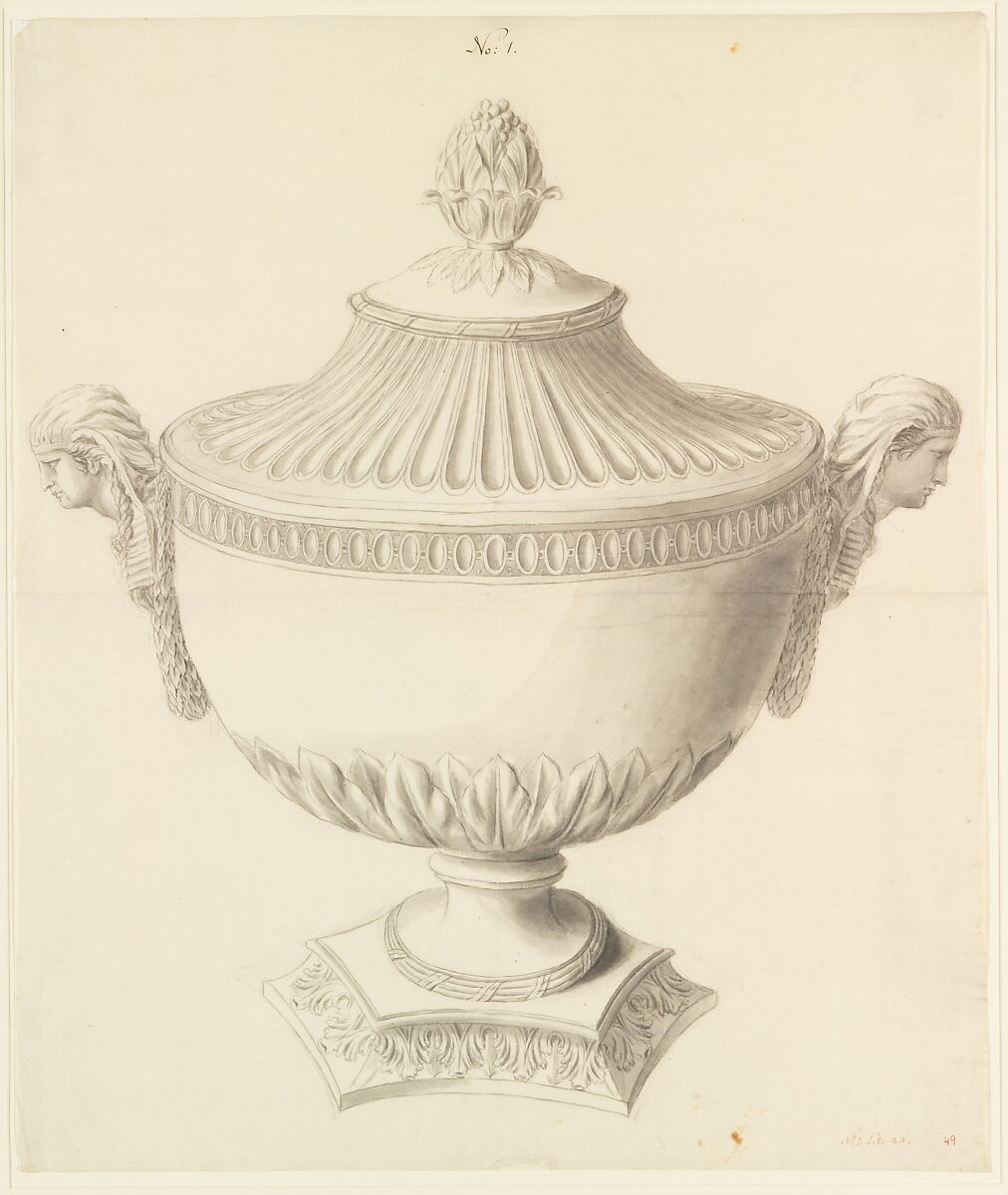 Design for a Lidded Tureen, Anonymous, French, 18th century, Pen and gray and rose ink, brush and gray wash, over graphite underdrawing 