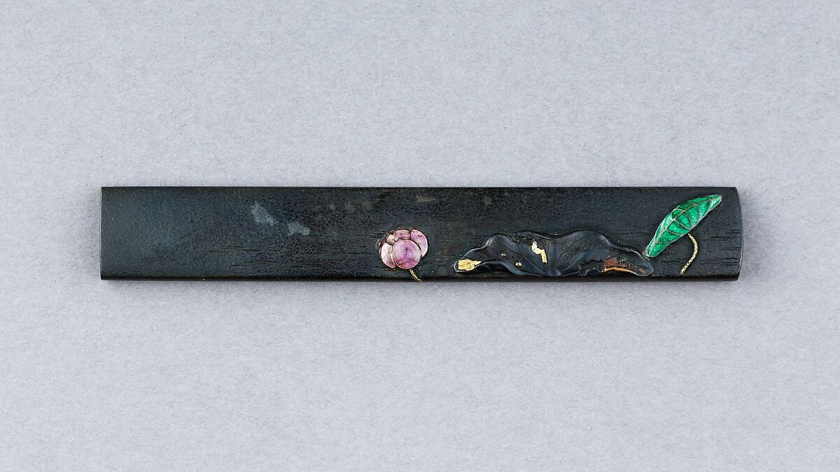 Knife Handle (Kozuka), Copper-silver alloy (shibuichi), copper-gold alloy (shakudō), copper, gold, enamel, Japanese 