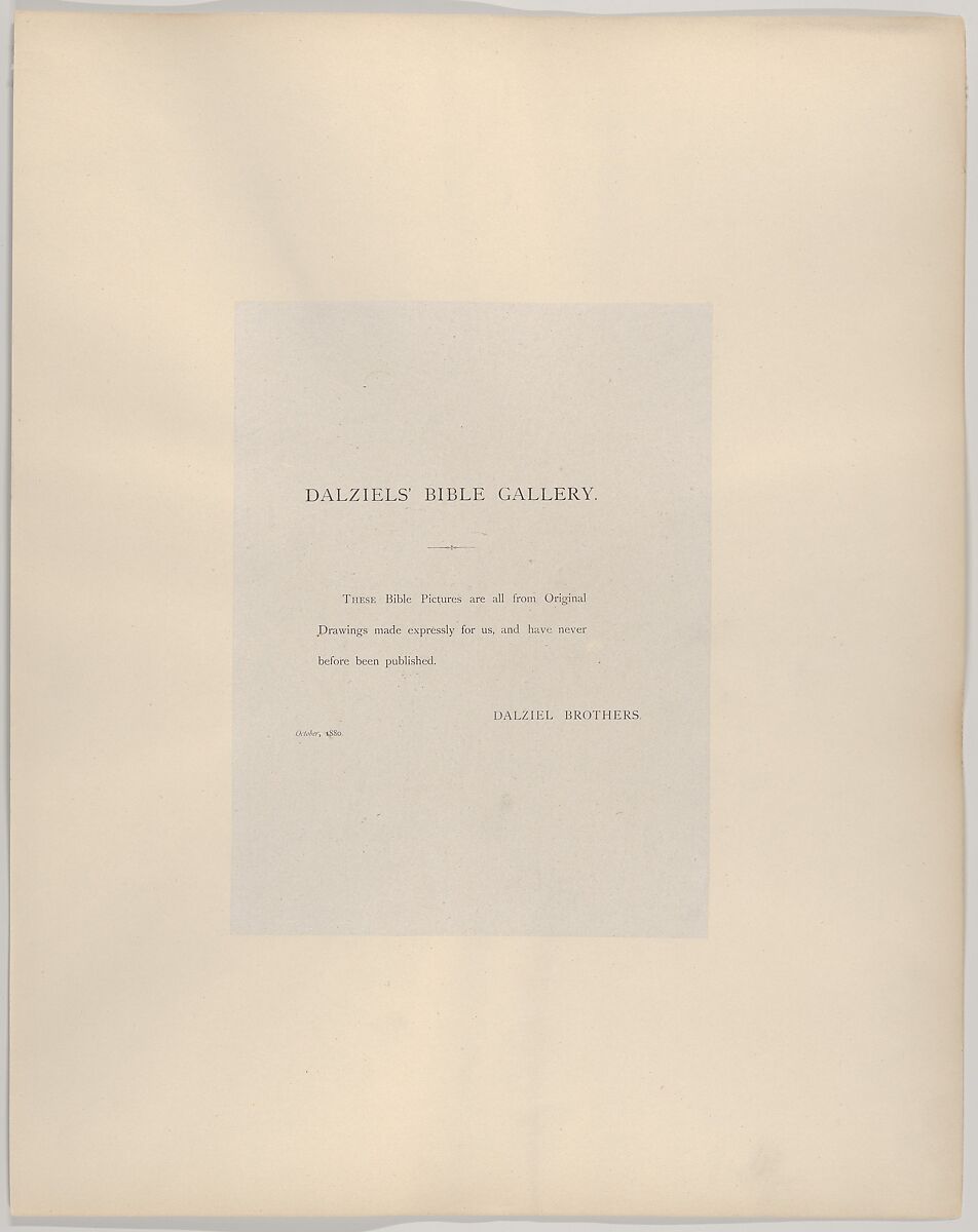 Dalziels' Bible Gallery: Illustrations from the Old Testament, Dalziel Brothers (British, active 1839–93), Wood engraving on India paper, mounted on card