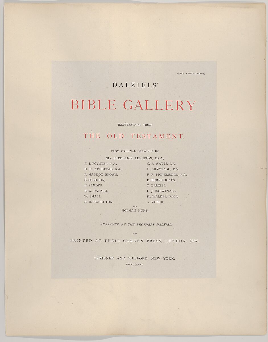 Dalziels' Bible Gallery: Illustrations from the Old Testament, Dalziel Brothers (British, active 1839–93), Wood engraving on India paper, mounted on card 