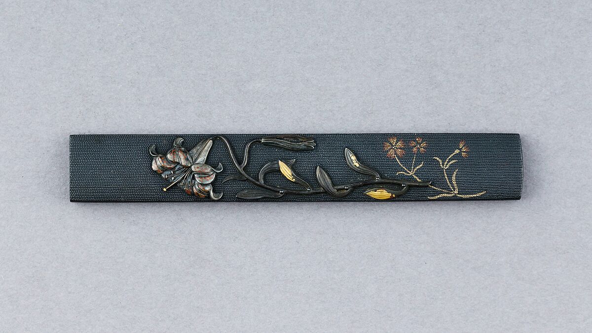 Knife Handle (Kozuka), Copper-gold alloy (shakudō), gold, copper, silver, Japanese 