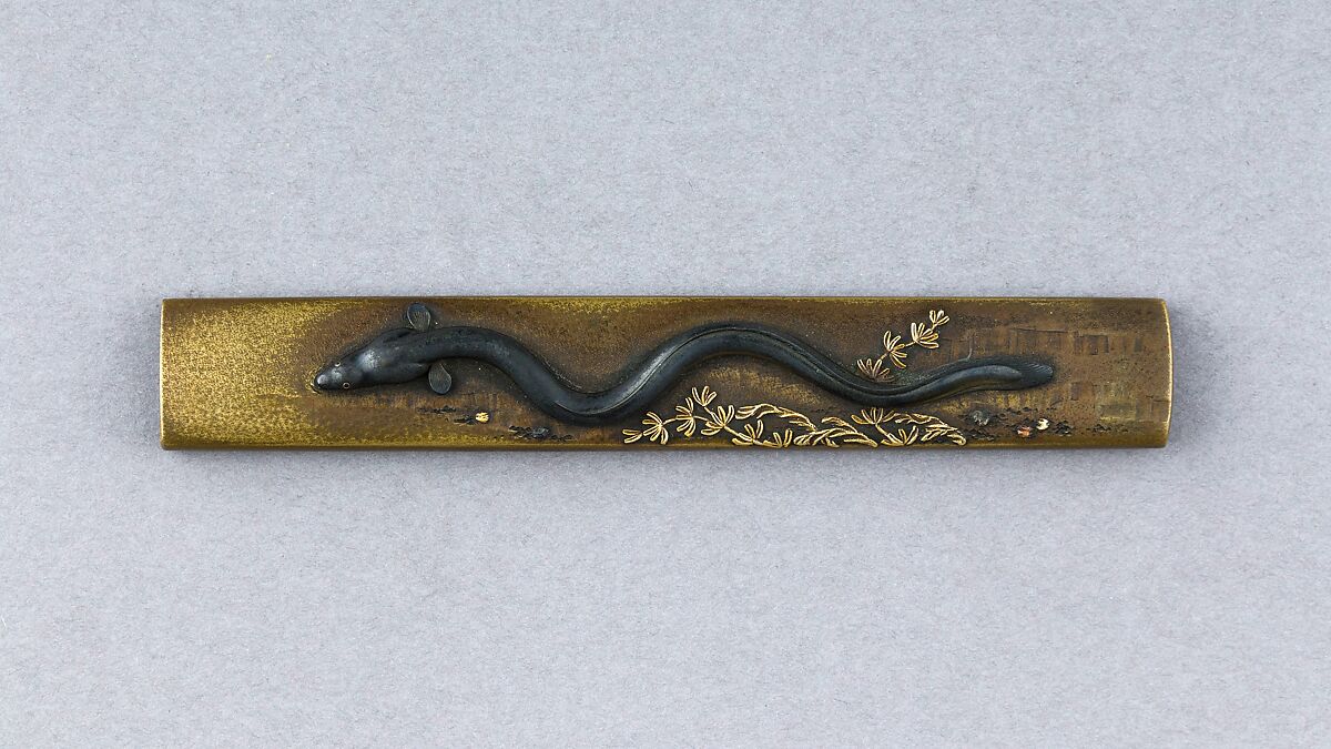 Knife Handle (Kozuka), Copper alloy (sentoku), copper-gold alloy (shakudō), gold, Japanese 