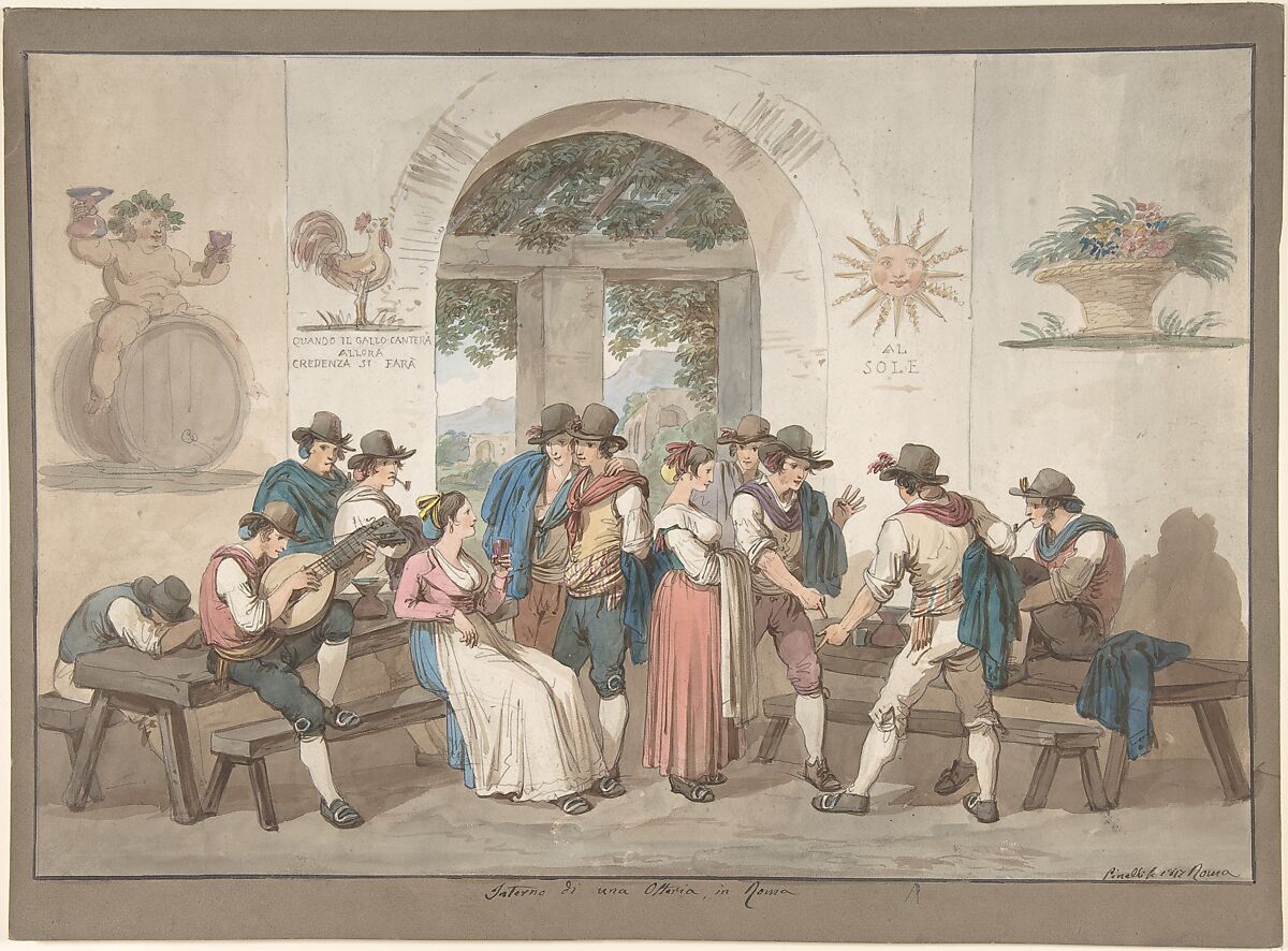 Interior of a Roman Inn, 1817., Bartolomeo Pinelli (Italian, Rome 1781–1835 Rome), Watercolor over graphite 