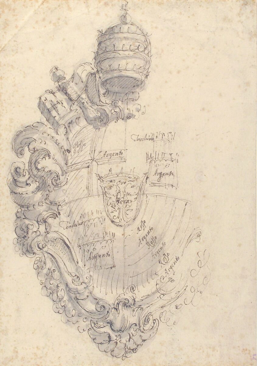 Coat of Arms of Clement XIII (Rezzonico), Giovanni Battista Piranesi (Italian, Mogliano Veneto 1720–1778 Rome), Pen and ink and gray wash