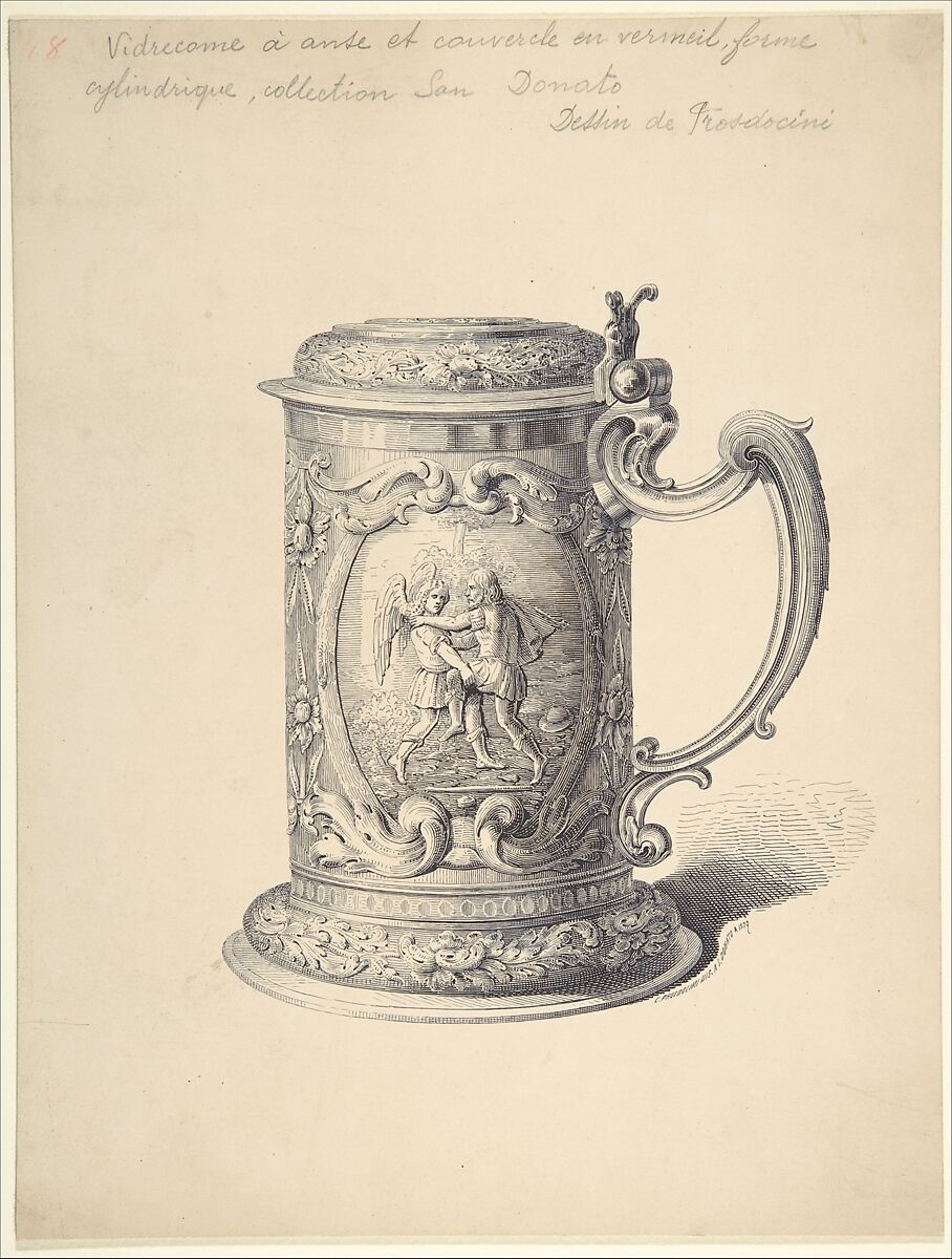 Preparatory Drawing for an Illustration of a Tankard from the Demidov Collection, C. Prosdocimi (Italian), Pen and ink 