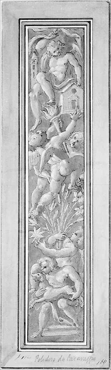 Two Pilaster with White Putti on Tan Ground, Giovanni Mauro della Rovere (Italian, Milan ca. 1575–ca. 1640 Milan (?)), Pen and brown ink, brush and brown wash, highlighted with white, over black chalk