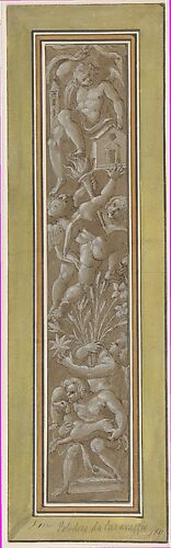 Two Pilaster with White Putti on Tan Ground