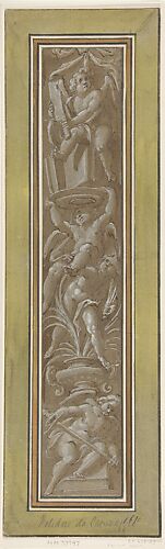 Two Pilaster with White Putti on Tan Ground
