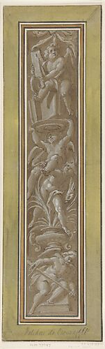 Two Pilaster with White Putti on Tan Ground