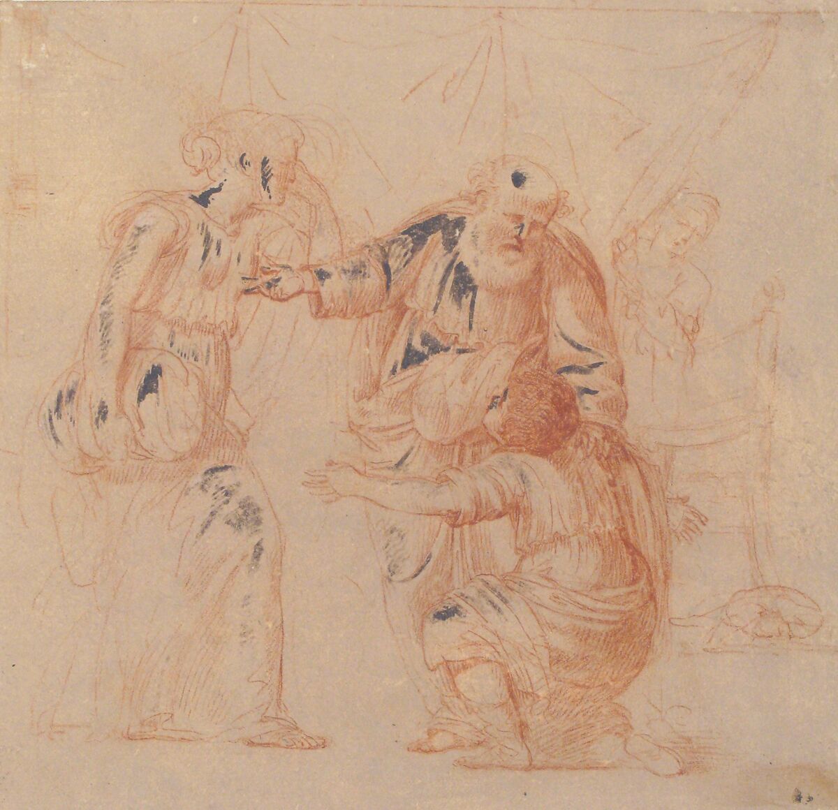 Abraham Dismissing Hagar, Andrea Sacchi (Italian, Rome (?) ca. 1599–1661 Rome), Red chalk; highlighted with white lead which has turned black