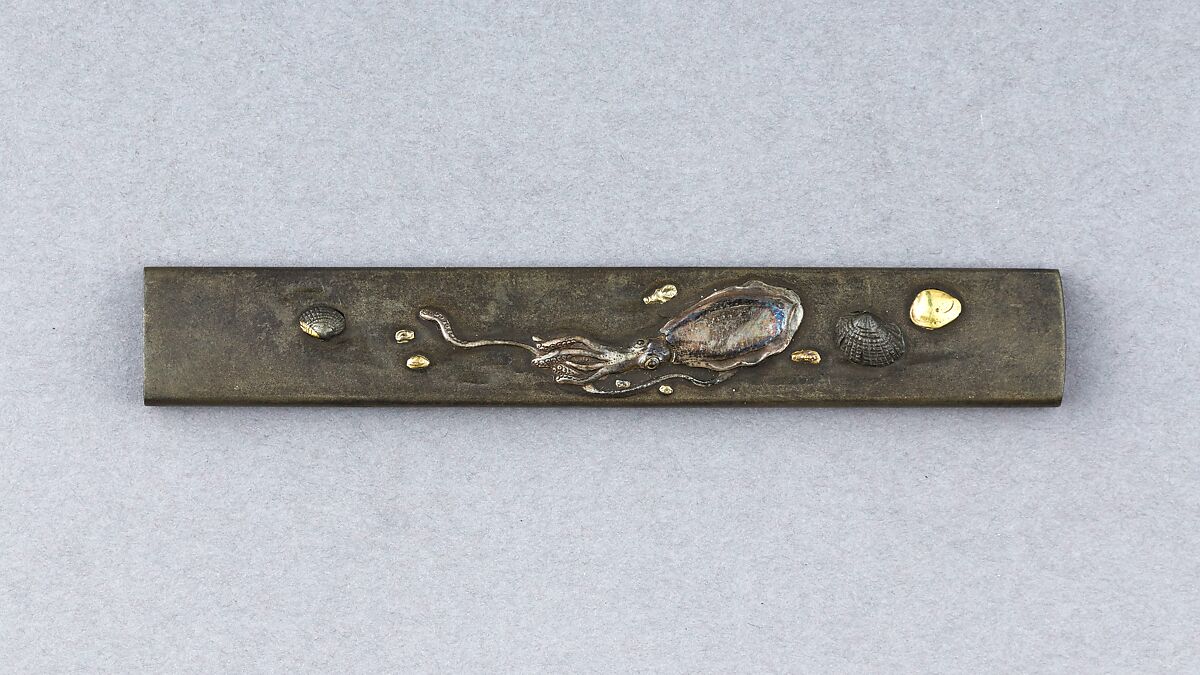 Knife Handle (Kozuka), Copper-silver alloy (shibuichi), gold, silver, Japanese 