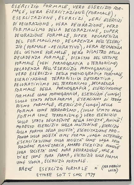 Esercizio Formale 1979, Ettore Sottsass (Italian (born Austria), Innsbruck 1917–2007 Milan), Printed book
