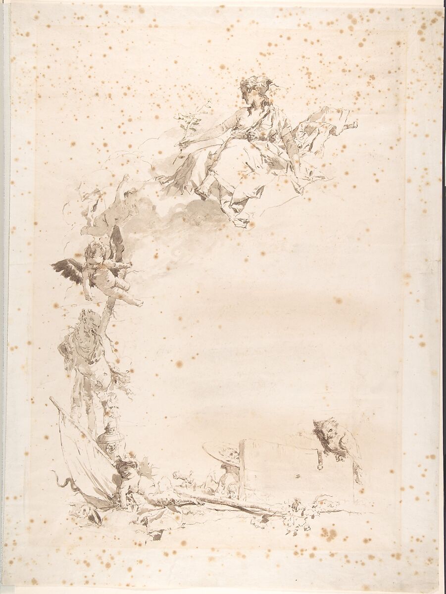 Title Page, Attributed to Giovanni Domenico Tiepolo (Italian, Venice 1727–1804 Venice), Pen and ink, wash 