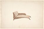 Perspective of Chaise with Quilted Leather Upholstery, Guglielmo Ulrich (Italian, 1904–1977), Brown ink and wash, over graphite 