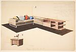 Divano, seoffale, e stipetto [Perspective of L-Shape Sofa and Storage Unit]