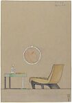 Elevation of Modern Lounge Chair, Table and Mirror, Guglielmo Ulrich (Italian, 1904–1977), Black and metallic ink, colored pencil over graphite