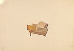 Perspective of a Lounge Chair with 2-Color Upholstery, for Agnelli, Guglielmo Ulrich (Italian, 1904–1977), Watercolor and graphite