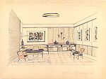 Perspective of "Studio D' Solozione", Guglielmo Ulrich (Italian, 1904–1977), Black ink and colored pencil, over graphite