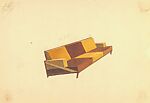 Perspective of a Three-Seat Sofa with 2-Color Upholstery, for Agnelli, Guglielmo Ulrich (Italian, 1904–1977), Watercolor, over graphite
