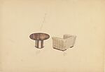 Tavolino tavolo e paltrona [Perspective of Lounge Chair with Quilted Back and a Pedestal Table], Guglielmo Ulrich (Italian, 1904–1977), Watercolor and graphite