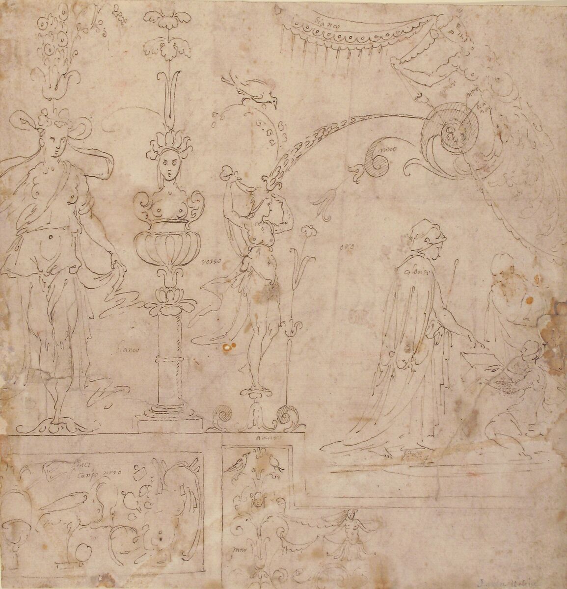 Design for a Grotesque Wall Decoration, Perino del Vaga (Pietro Buonaccorsi) (Italian, Florence 1501–1547 Rome), Pen and brown ink