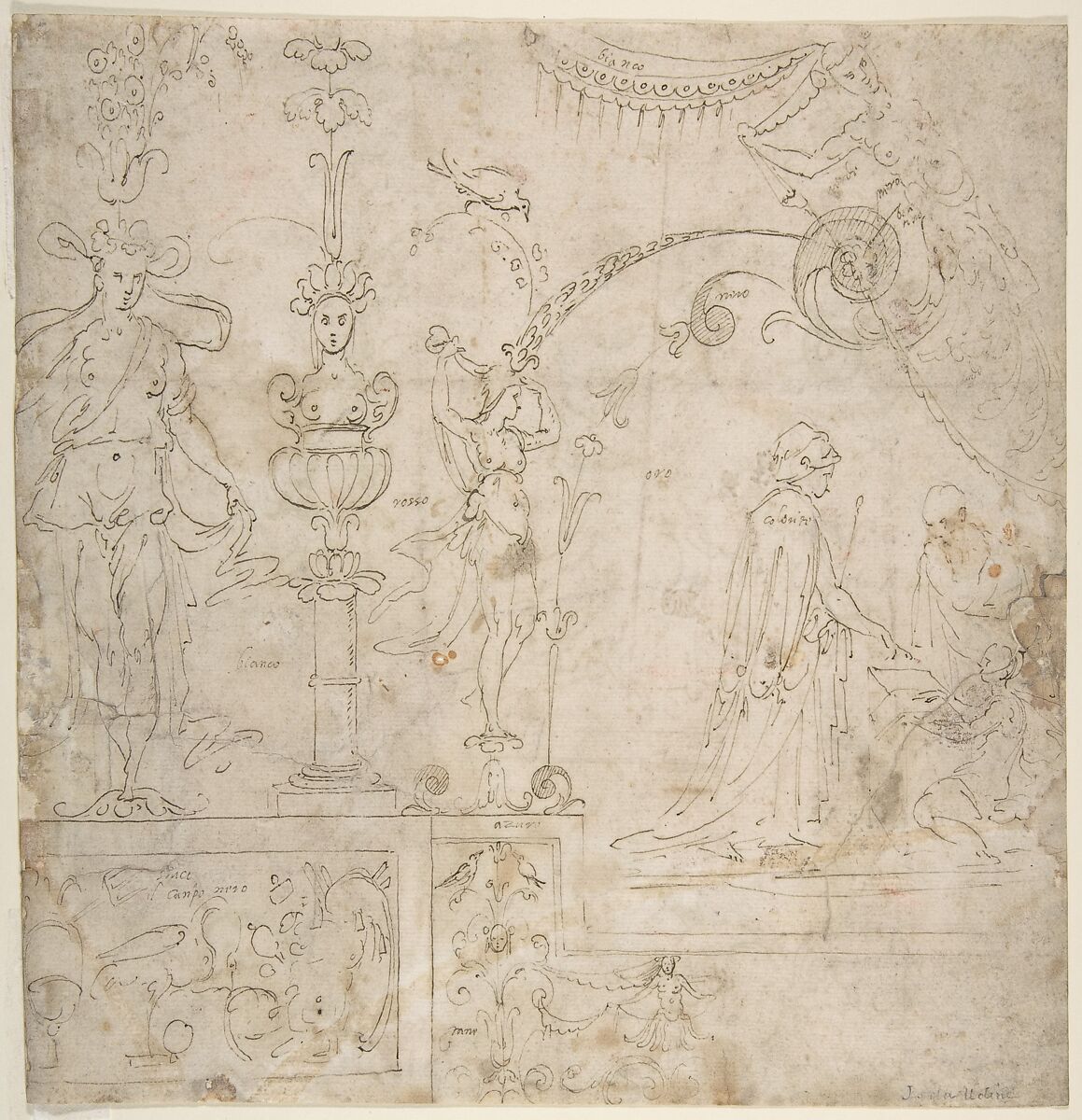Design for a Grotesque Wall Decoration, Perino del Vaga (Pietro Buonaccorsi) (Italian, Florence 1501–1547 Rome), Pen and brown ink 