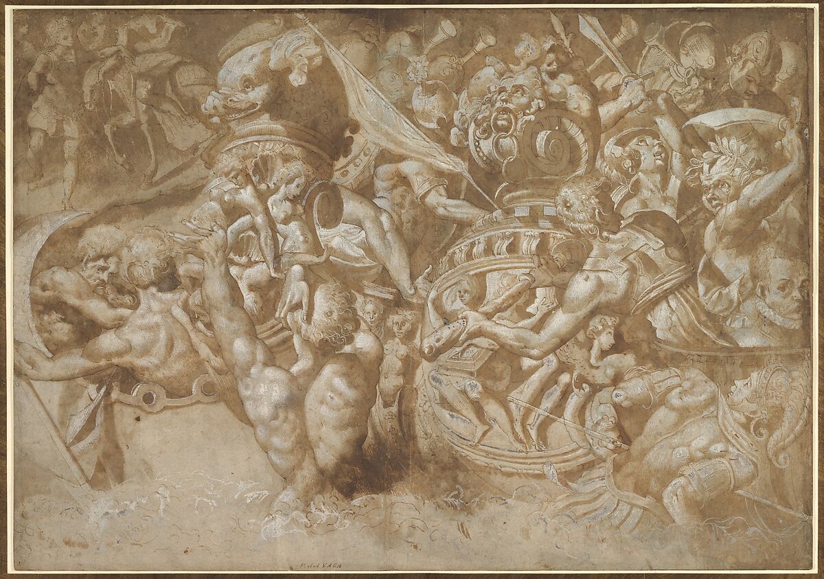 Naval Battle Between Mythological Forces, Anonymous, Italian, 19th century in style of Giulio Romano 