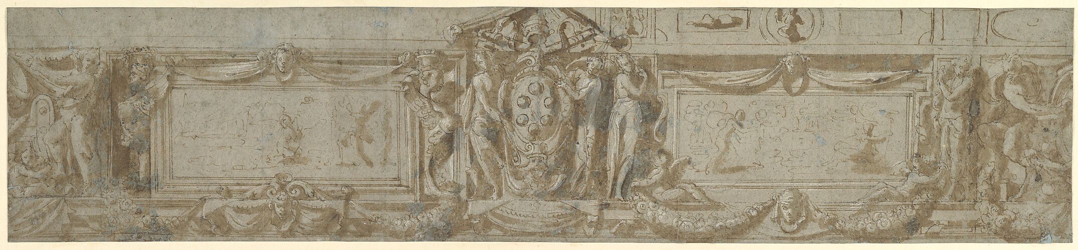 Design for a Frieze with Central Cartouche Containing Medici Arms with Papal Tiara