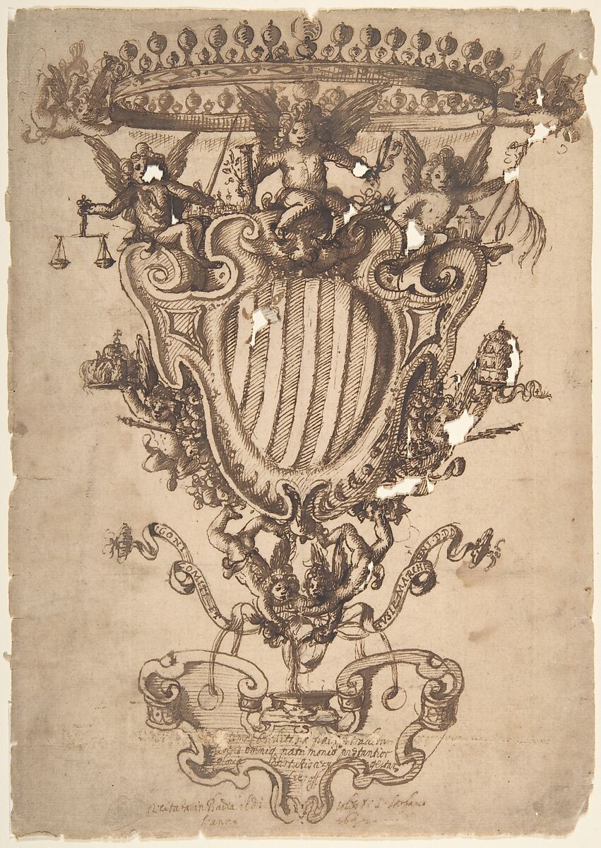 Design for a Coat of Arms, Anonymous, Italian, 17th century, Pen and brown ink 