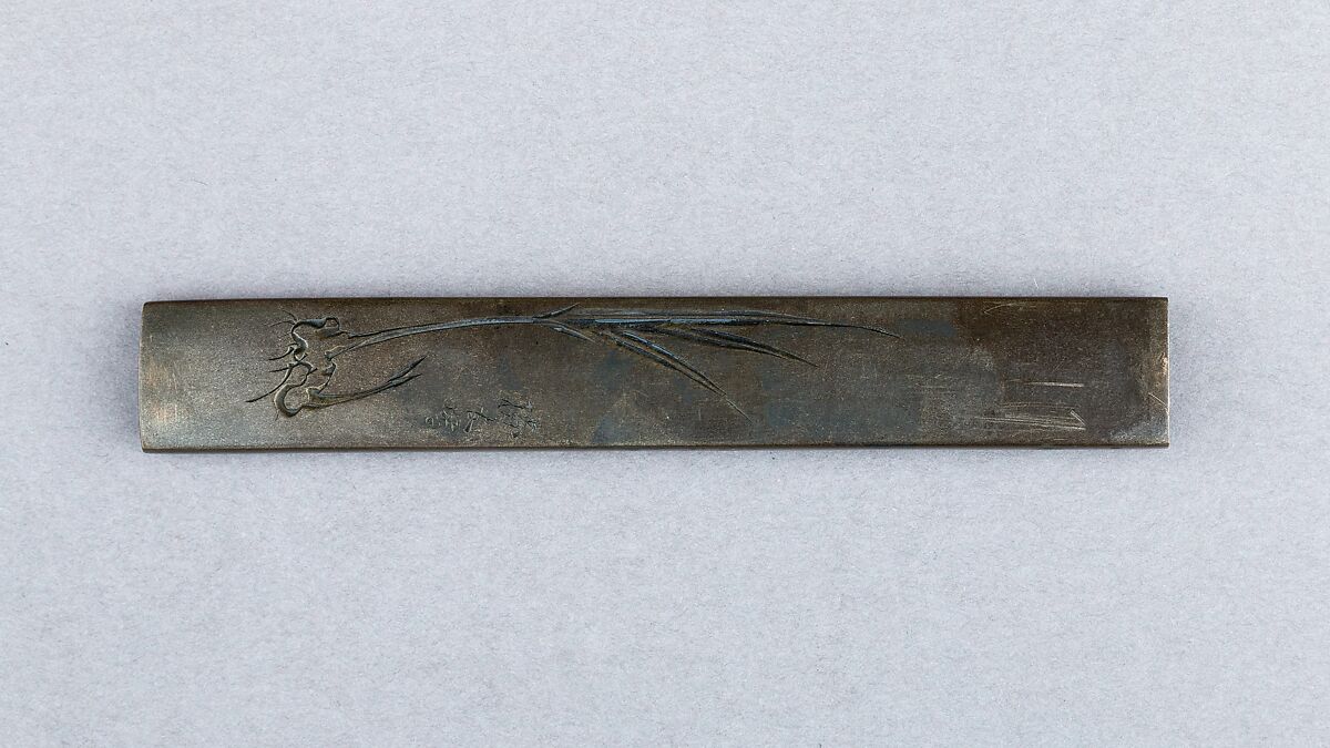 Knife Handle (Kozuka), Copper-silver alloy (shibuichi), copper, gold, mother-of-pearl, Japanese