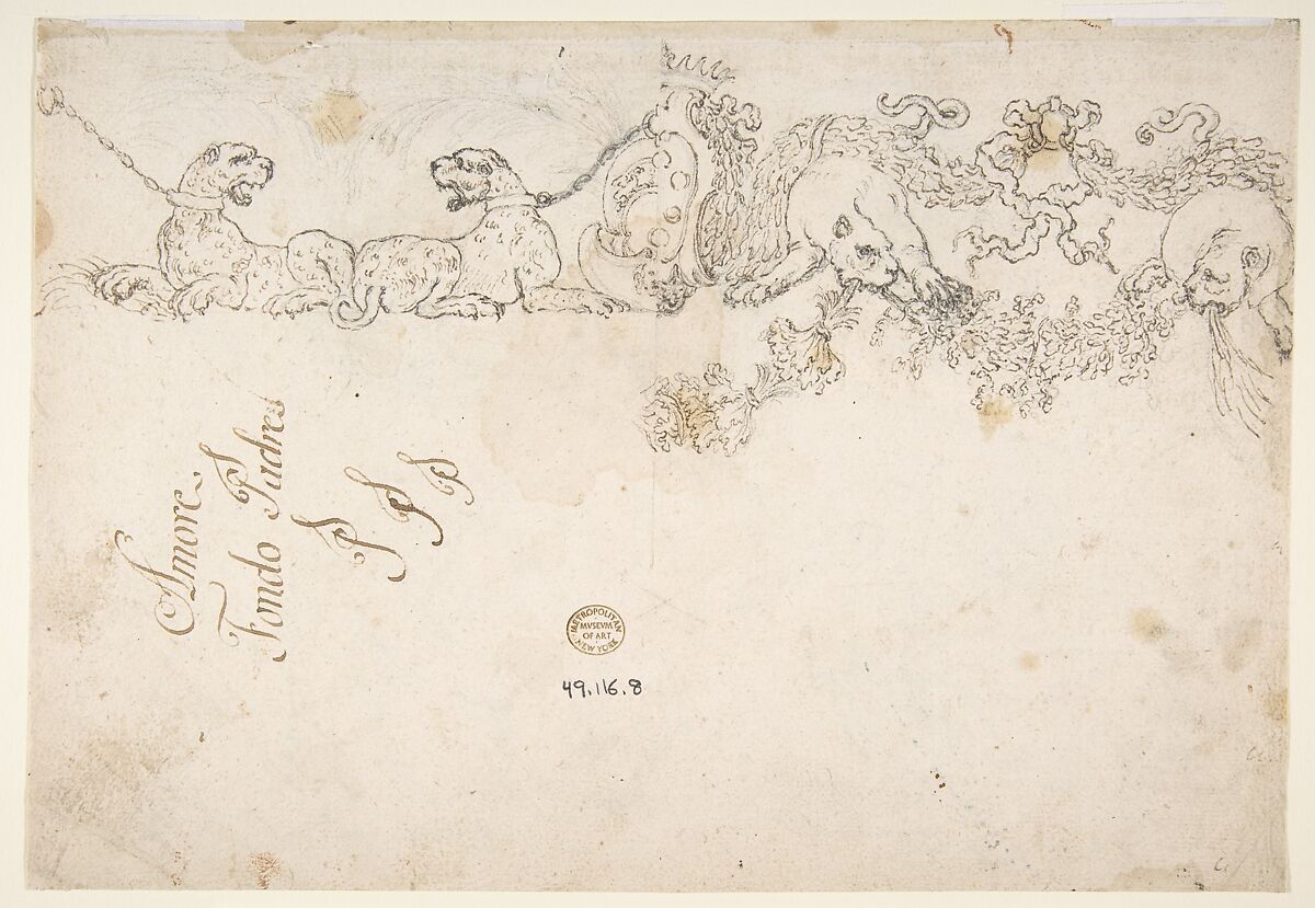 Designs for Ornamental Motifs with Figures, Real and Imaginary Animals, and Coats of Arms of the Medici Grand Dukes, After Stefano della Bella (Italian, Florence 1610–1664 Florence), Pen and brown ink over black chalk or leadpoint (?)