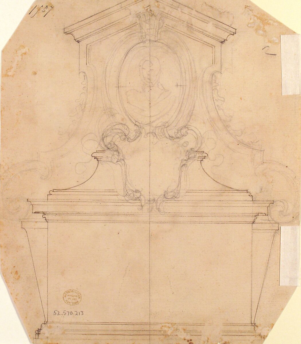 Design for a Tomb of Epitaph (recto); An Unfinished Variation of a Tomb or Epitaph (verso), Attributed to Giovanni Battista Foggini (Italian, Florence 1652–1725 Florence), Pen and brown ink over black chalk