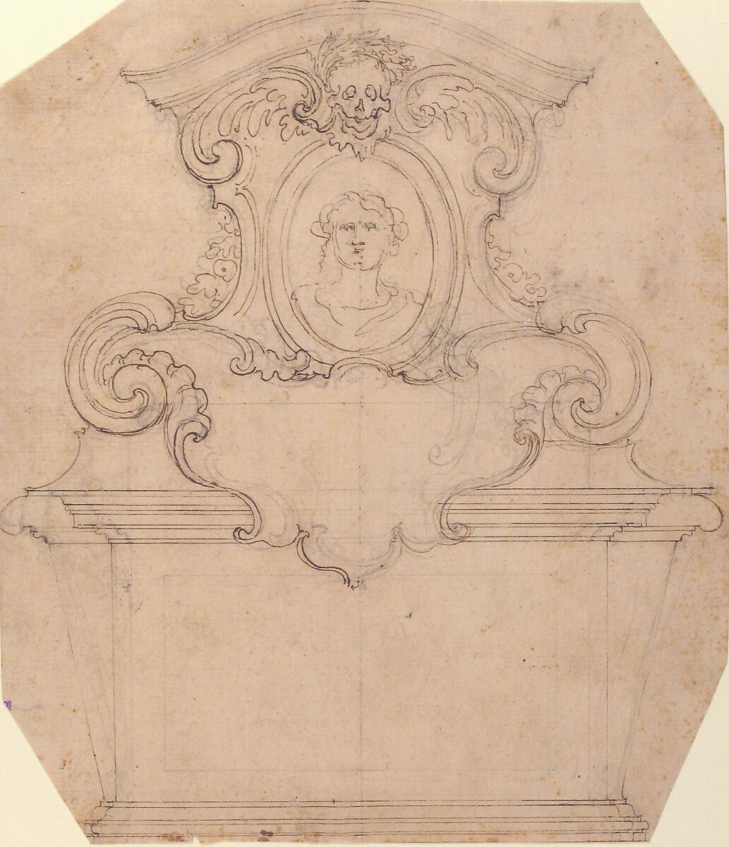 Design for a Tomb of Epitaph (recto); An Unfinished Variation of a Tomb or Epitaph (verso), Attributed to Giovanni Battista Foggini (Italian, Florence 1652–1725 Florence), Pen and brown ink over black chalk