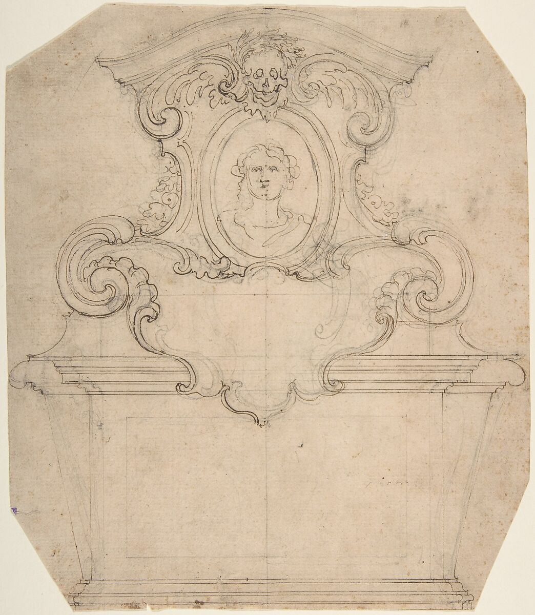 Design for a Tomb of Epitaph (recto); An Unfinished Variation of a Tomb or Epitaph (verso), Attributed to Giovanni Battista Foggini (Italian, Florence 1652–1725 Florence), Pen and brown ink over traces of black chalk (recto and verso) 