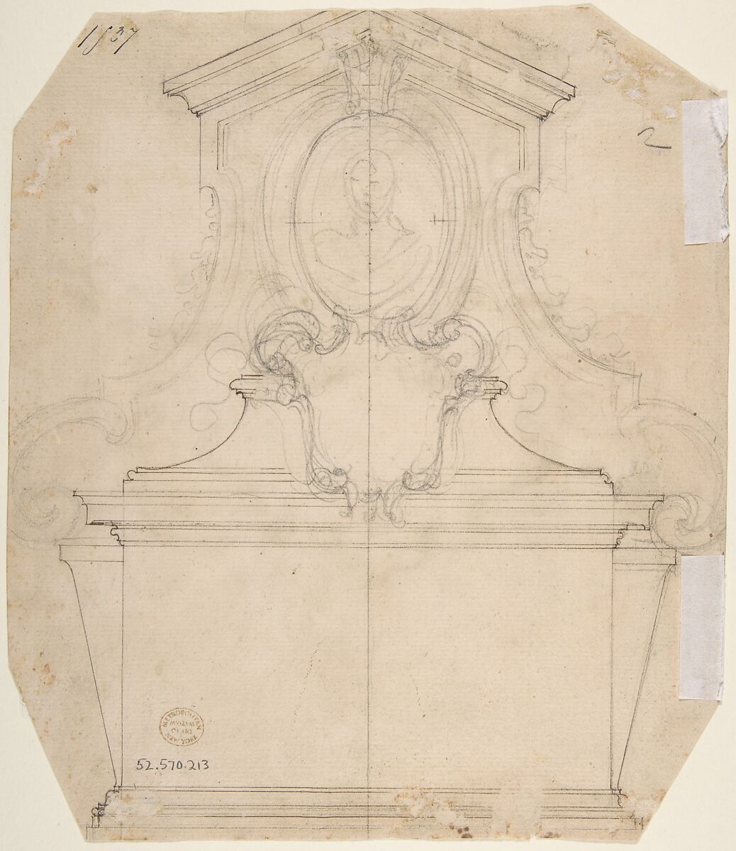 Design for a Tomb of Epitaph (recto); An Unfinished Variation of a Tomb or Epitaph (verso), Attributed to Giovanni Battista Foggini (Italian, Florence 1652–1725 Florence), Pen and brown ink over black chalk