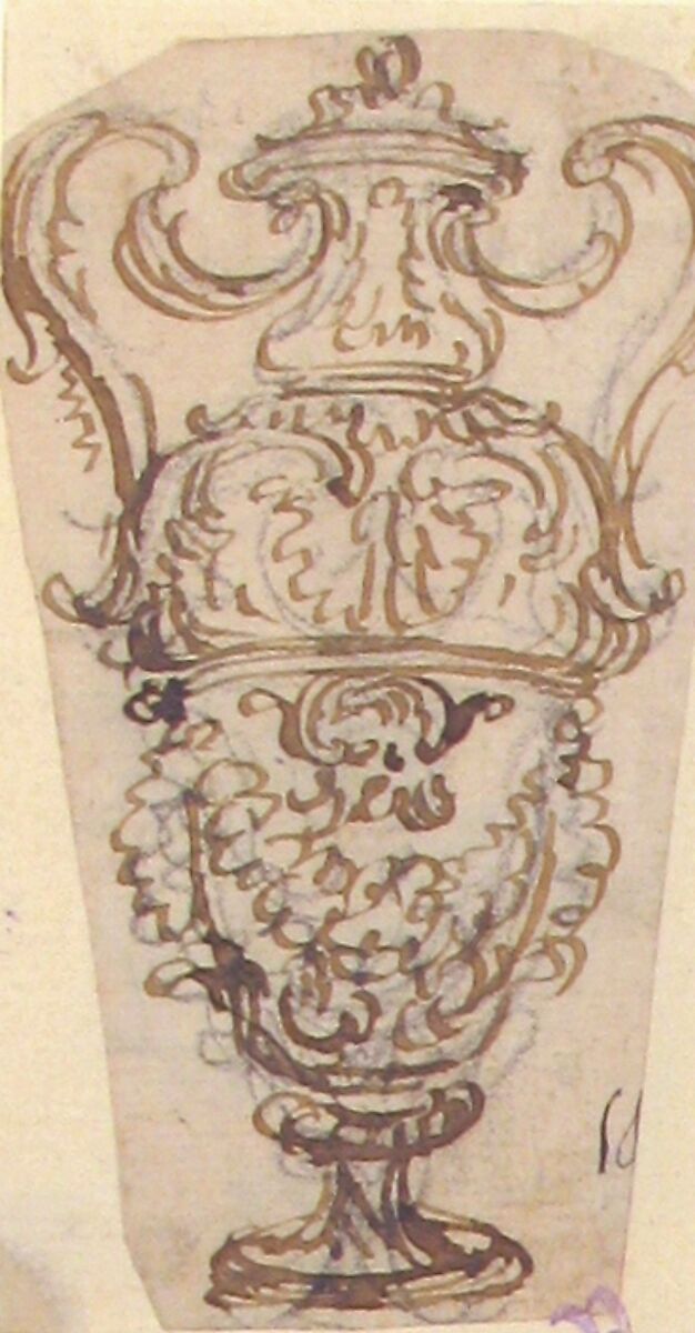 Outline of Design for a Two-Handled Vase, Giovanni Battista Foggini (Italian, Florence 1652–1725 Florence), Pen and brown ink over black chalk; glued onto secondary paper support