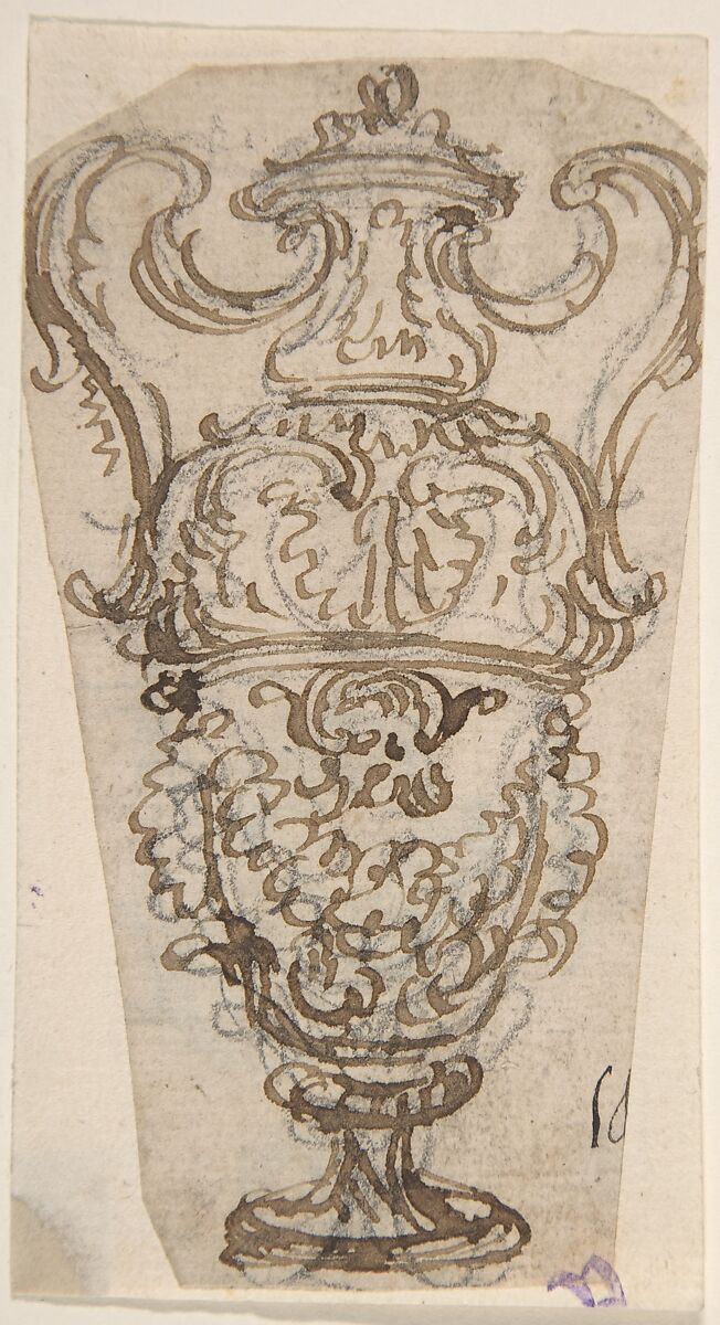 Outline of the Design for a Two-Handled Vase, Giovanni Battista Foggini (Italian, Florence 1652–1725 Florence), Pen and brown ink over traces of black chalk; glued onto secondary paper support 