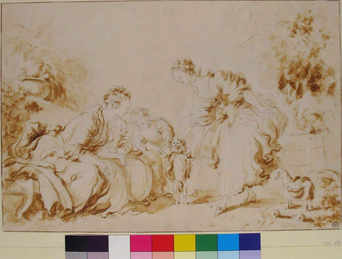 The Education of a Dog, After Jean Honoré Fragonard (French, Grasse 1732–1806 Paris), Black chalk, brush and brown wash