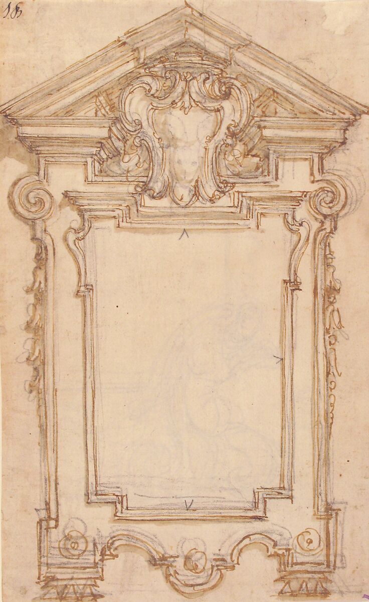 Design for a Frame or Epitaph (recto); Caryatid Supporting a Frame (verso), Attributed to Giovanni Battista Foggini (Italian, Florence 1652–1725 Florence), Pen and light brown ink, brush and brown wash over black chalk (recto); black chalk (verso)