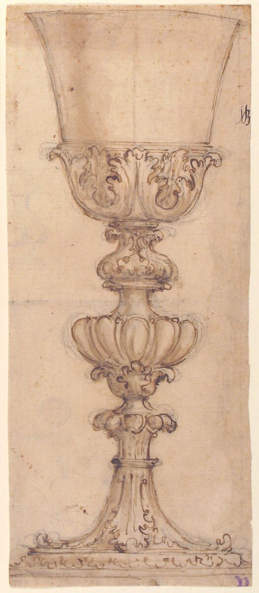 Design for a Chalice (recto); Design for the Base of a Vase (verso), Giovanni Battista Foggini (Italian, Florence 1652–1725 Florence), Pen and brown ink, brush and brown wash, over black chalk (recto); graphite (verso)