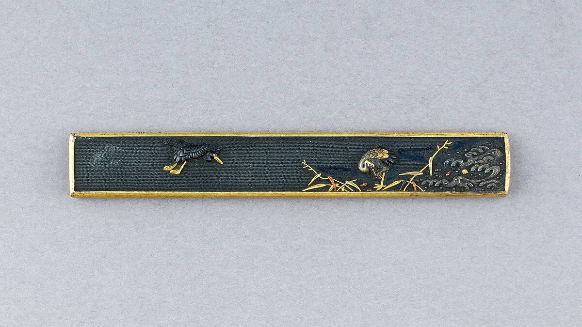 Knife Handle (Kozuka), Copper-gold alloy (shakudō), gold, Japanese 