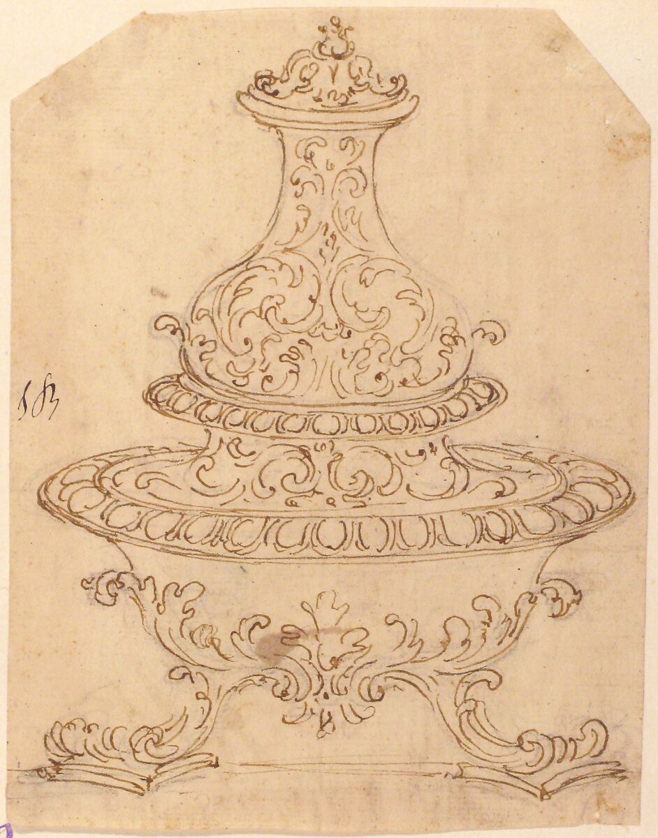 Design for a Vessel, Giovanni Battista Foggini (Italian, Florence 1652–1725 Florence), Pen and brown ink, over black chalk
