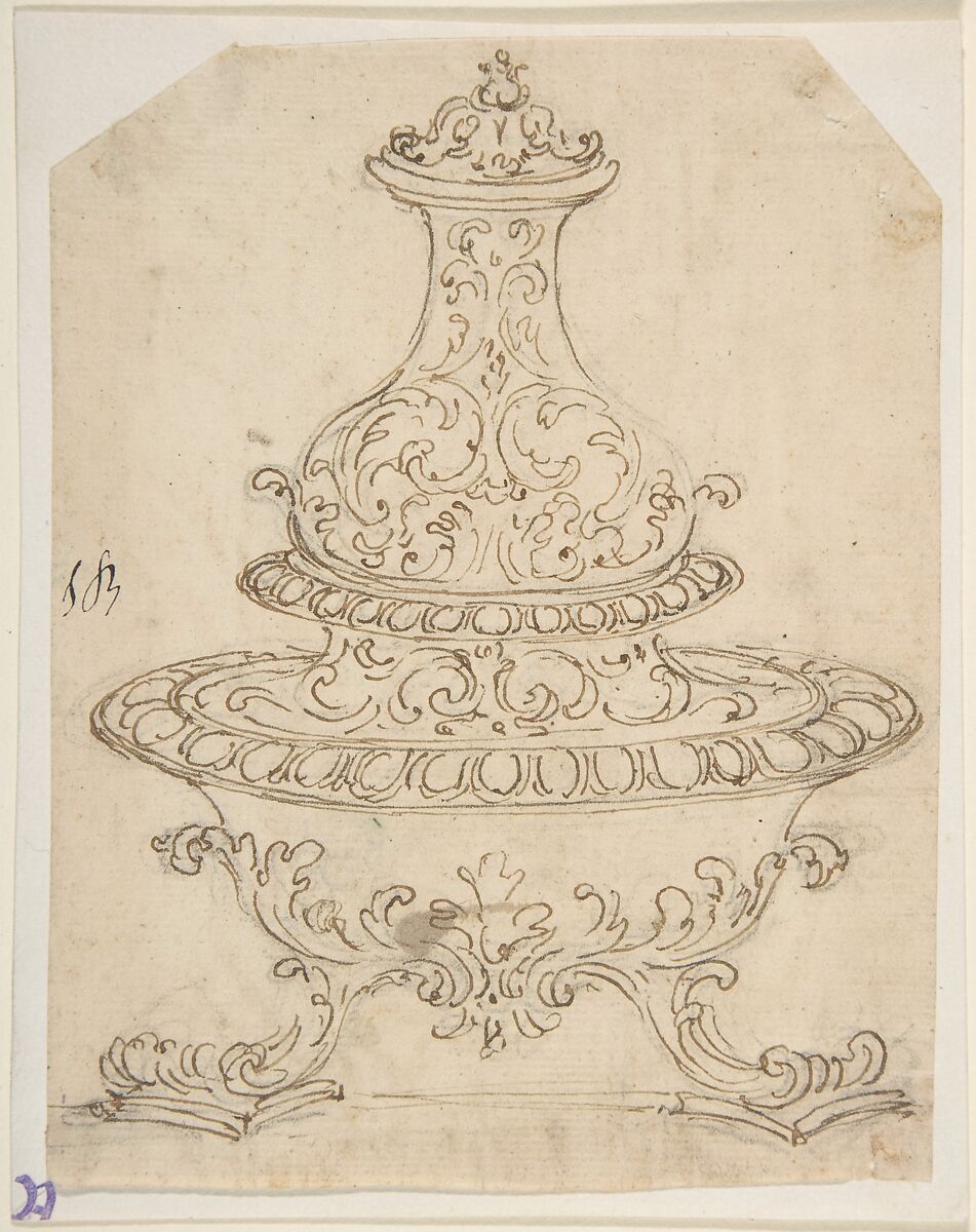 Design for a Vessel, Giovanni Battista Foggini (Italian, Florence 1652–1725 Florence), Pen and brown ink, over traces of black chalk 