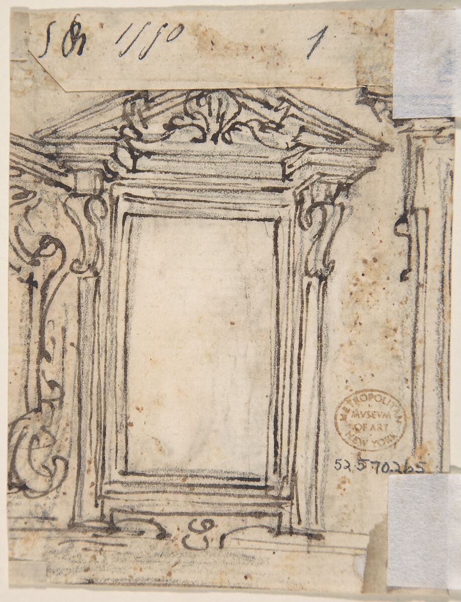 Designs for a Pilaster Ornament and Cartouche (recto); Design for a Window or a Wall Plaque (verso), Giovanni Battista Foggini (Italian, Florence 1652–1725 Florence), Pen and brown ink, over black chalk (recto); pen and brown ink over black chalk (verso)